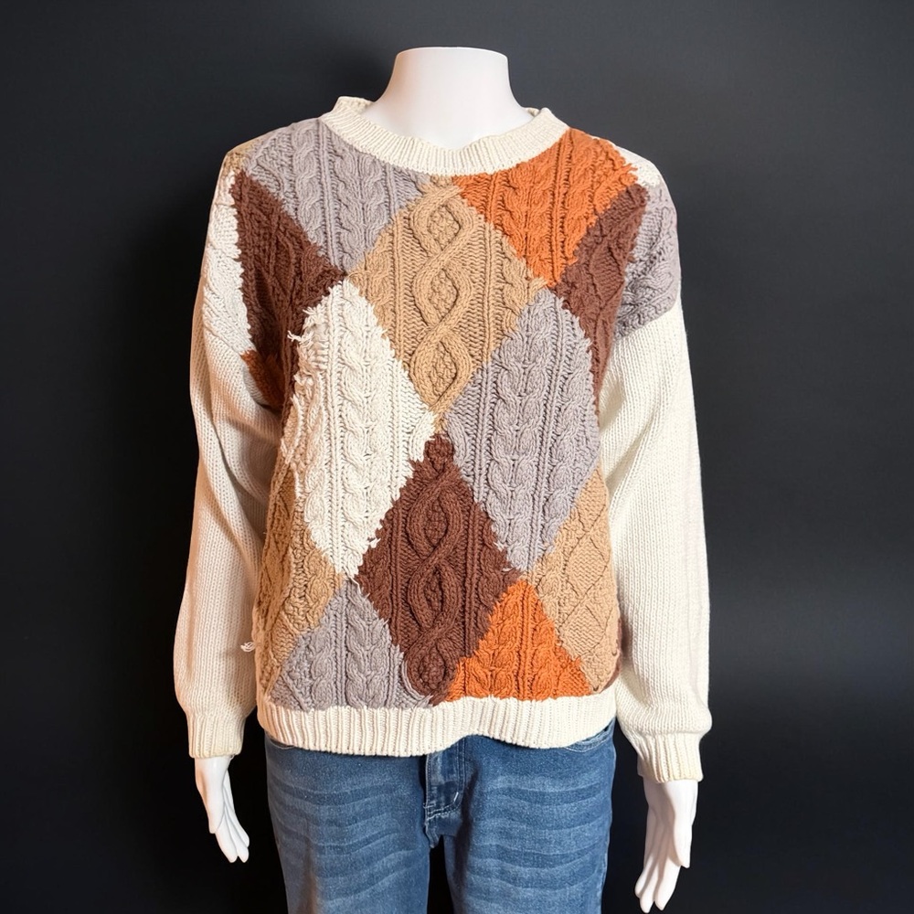 Vintage Western Connection Patchwork Cable Knit S… - image 2